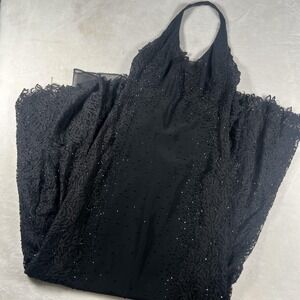 Lillie Rubin Dress Womens 2‎ Black Halter Beaded Lace Formal Evening Gown Maxi